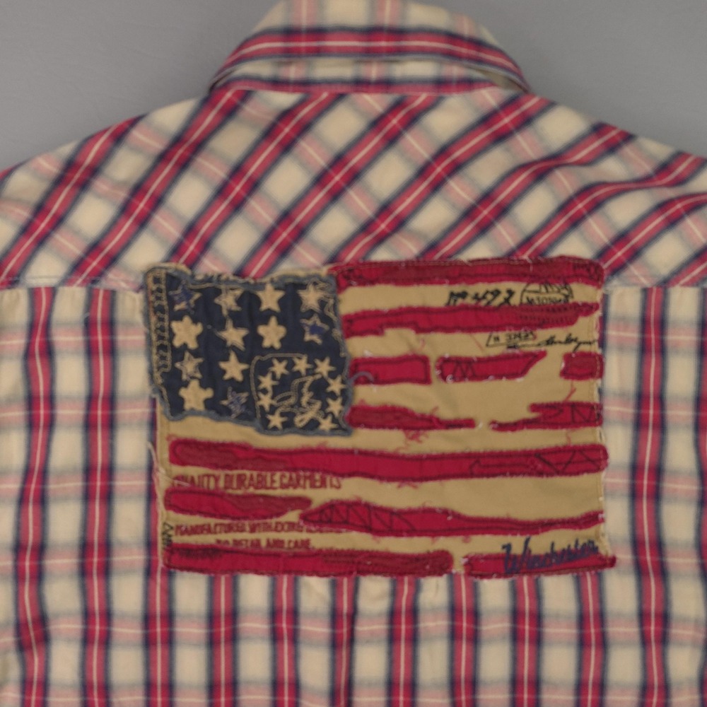 Winchester Shirt Mens XL Red Blue Plaid Western Pearl Snap Flag Back Patriotic
